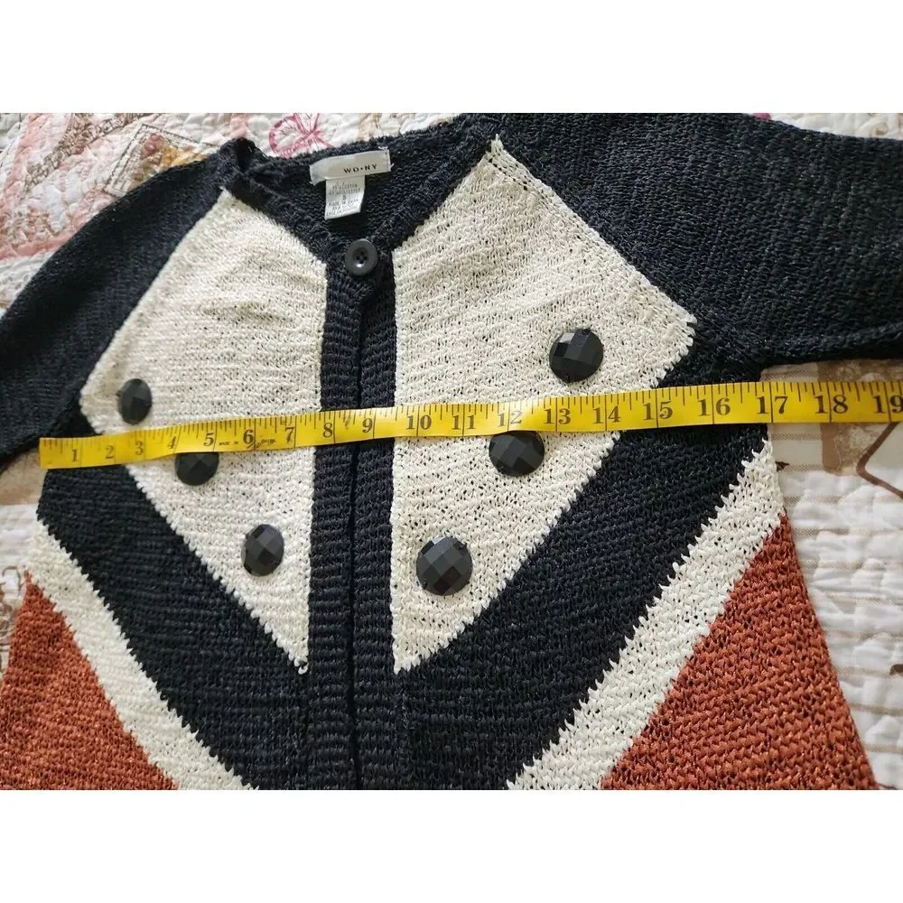 WD-NY Womens Knit Cardigan 3/4 Sleeve Single Button Closure Cotton Blend Black S